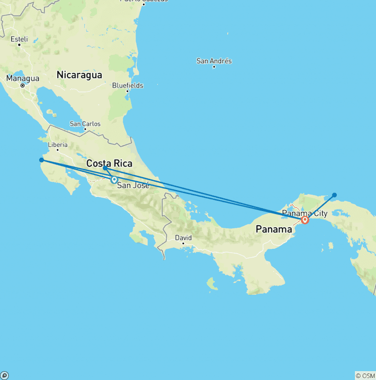 Map of San Jose to Panama City Travel Pass