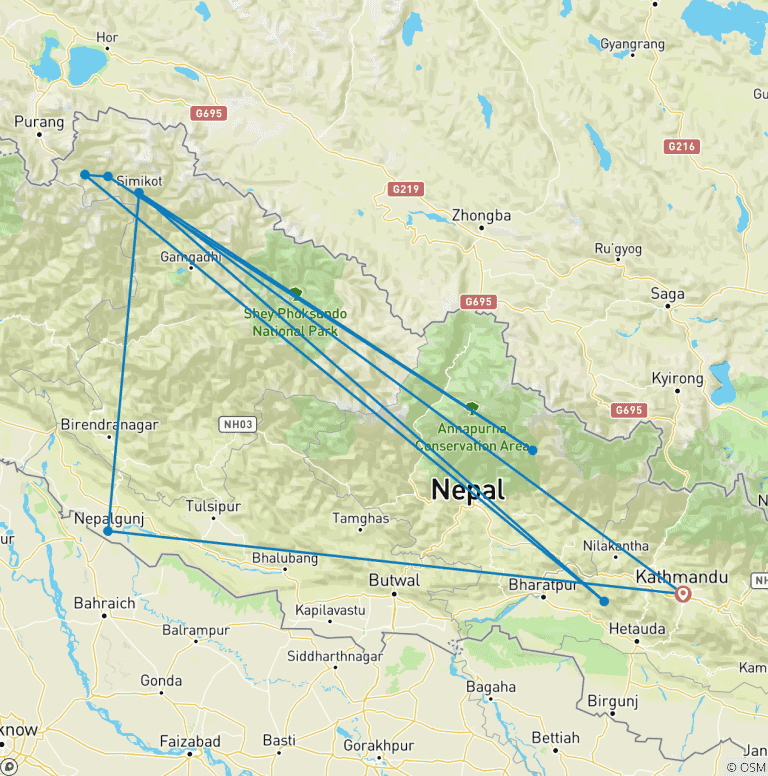 Map of Limi Humla Valley Trek 20 Days 19 Night