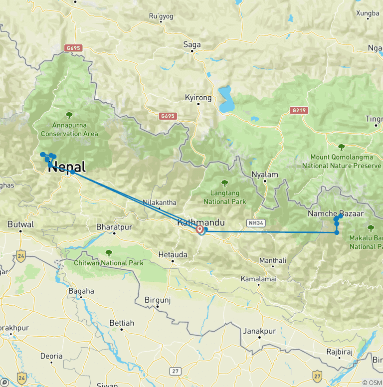 Map of Poonhill Sunrise And Everest View Trek-17 Days