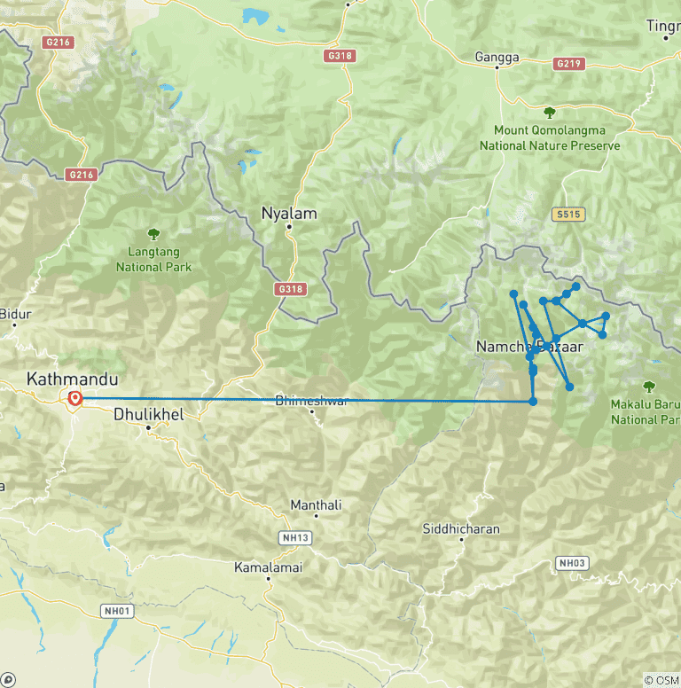 Map of Ebc & Island Peak Leisurely Climb – 24 Days
