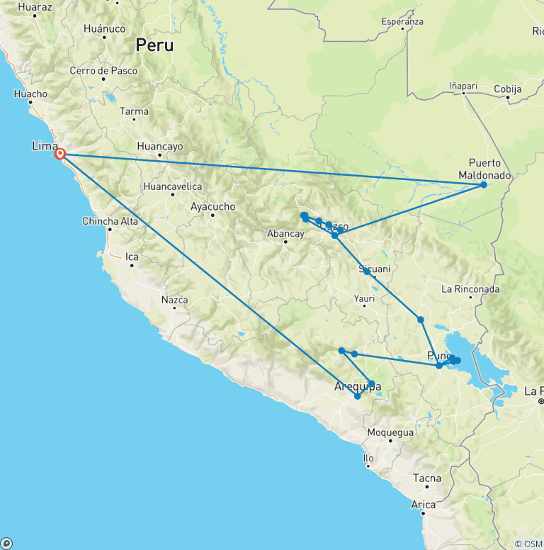 Map of Peru Uncovered (With Inca Trail Trek)