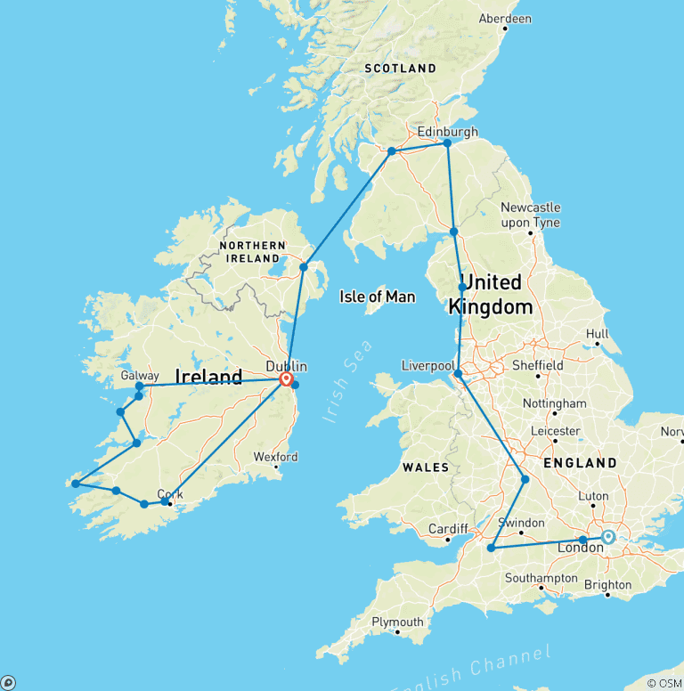 Map of Taste of Britain & Ireland - 14 Days/13 Nights (22 destinations)