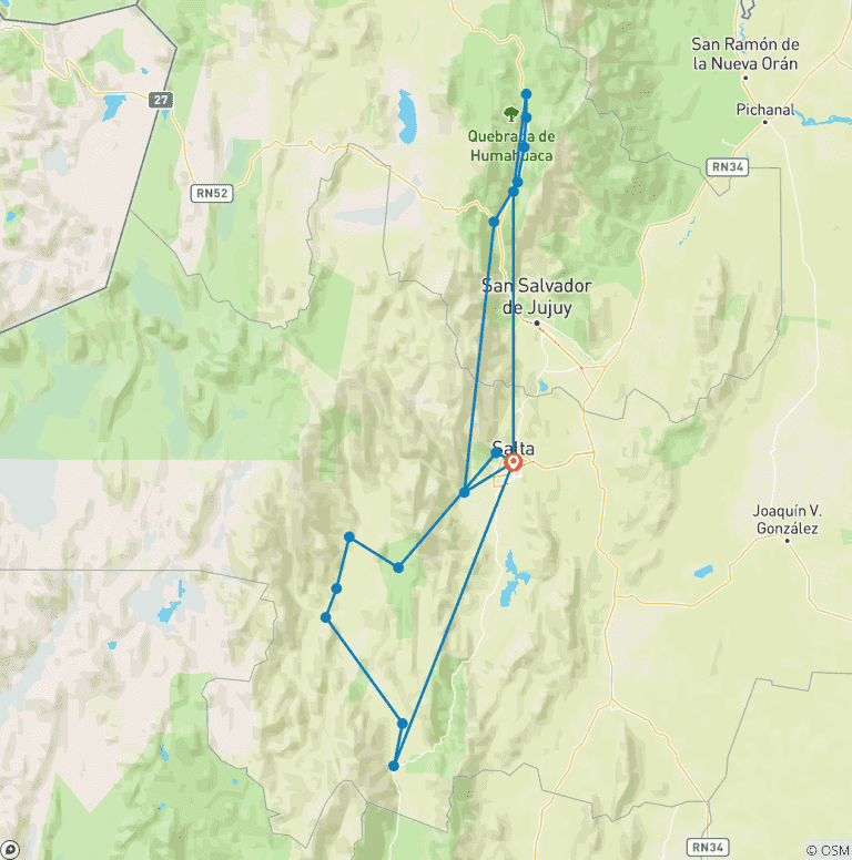 Map of 7 days through the magnificent northwest Argentine