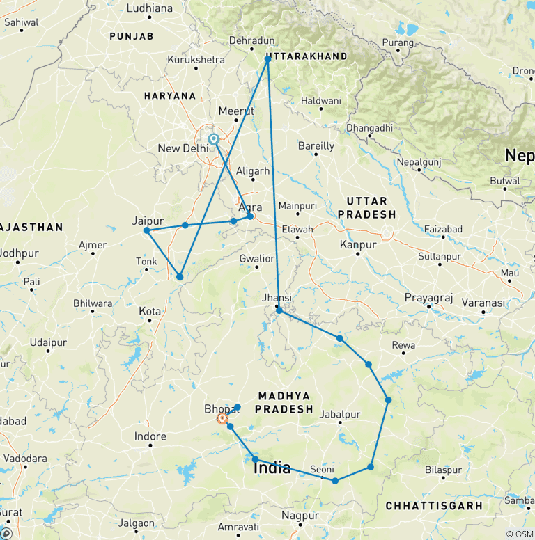 Map of Incredible Wildlife Safari & Sightseeing Tour