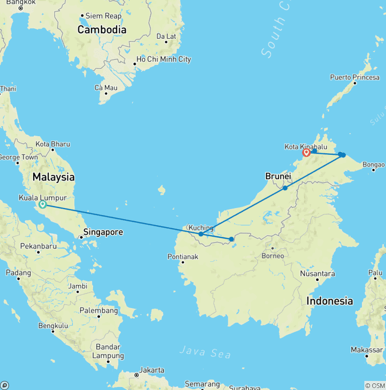 Map of IN-DEPTH BORNEO & MALAYSIA TOUR