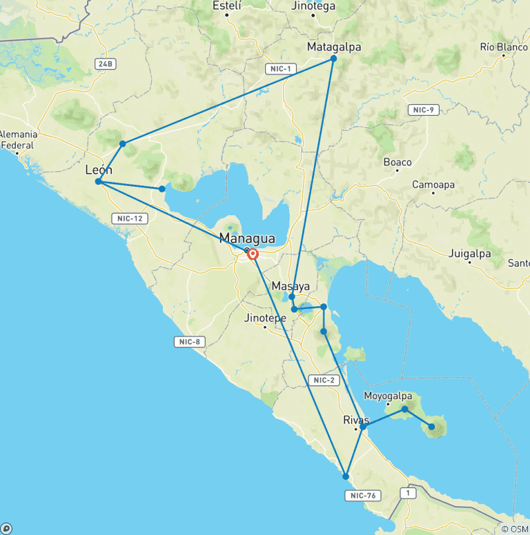 Map of Tailor-Made 13 Days Private Best Nicaragua Tour, Daily Start & Exclusive Guide