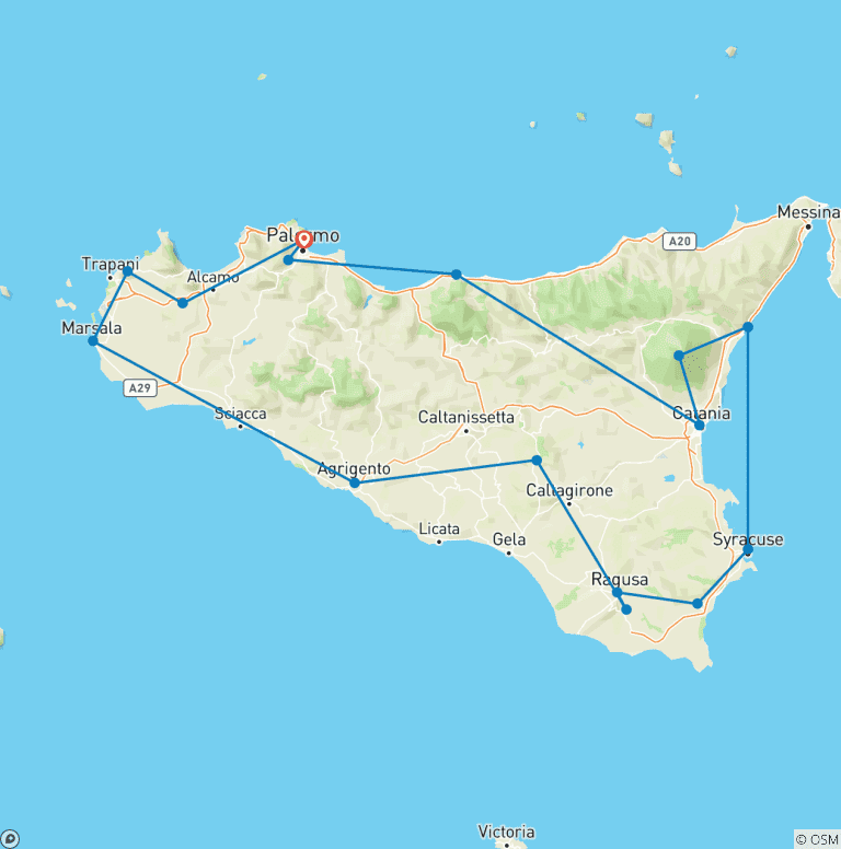 Map of Sicilian Secrets - Tour of Sicily 10 days from Palermo