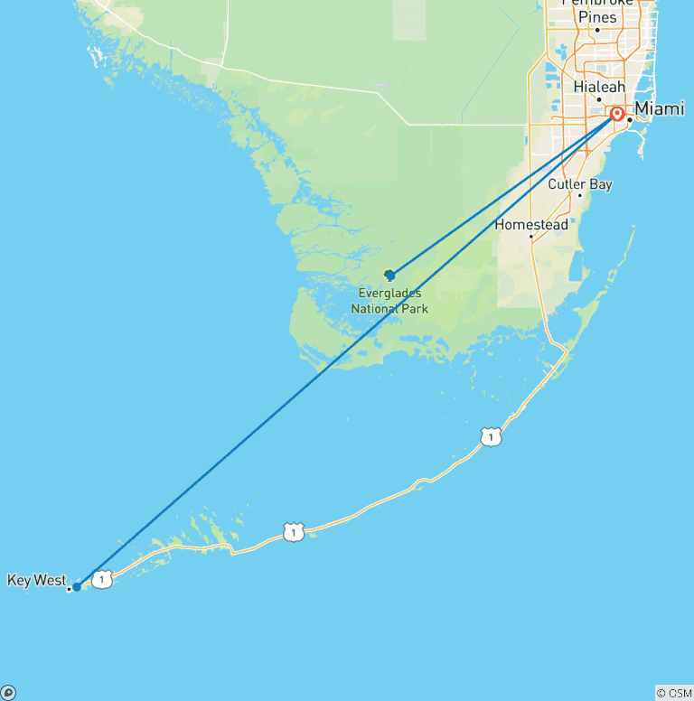 Map of USA – 5 Days South Florida Highlights Miami to Key West