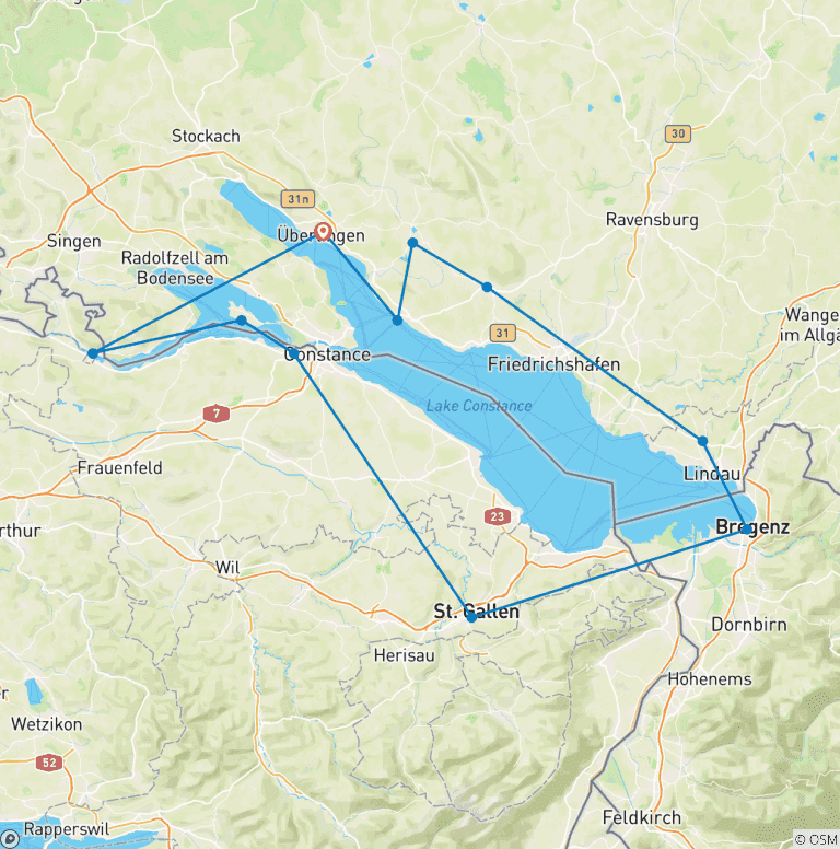 Map of Bodensee | Geführte Radreise | Drei Länder Tour