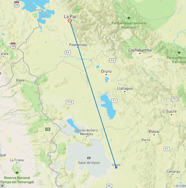 Map of Tailor-Made 7-Day Bolivia Uyuni Tour, Daily Start & Private Guide