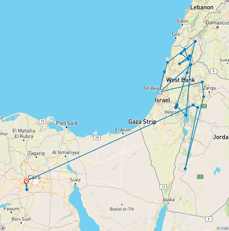 Map of Highlights of the Holy Land Israel & Jordan & Cairo Tour - 13 Days