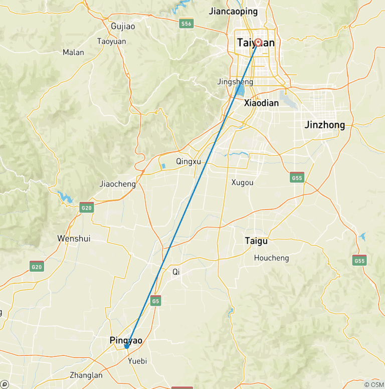 Map of Taiyuan and Pingyao City Break, Private Tour