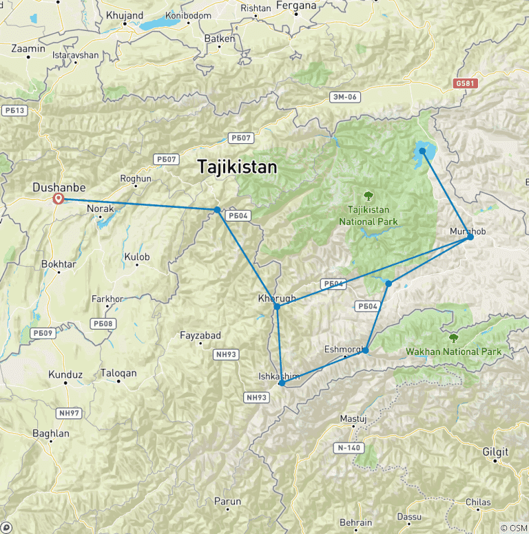 Map of Tailor-Made 12 Days Tajikistan Tour with Private Guide & Daily Departure