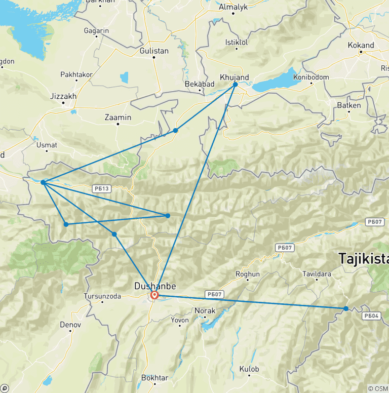 Map of Customized 11 Days Northern Tajikistan Trip, Private Guide & Daily Departure