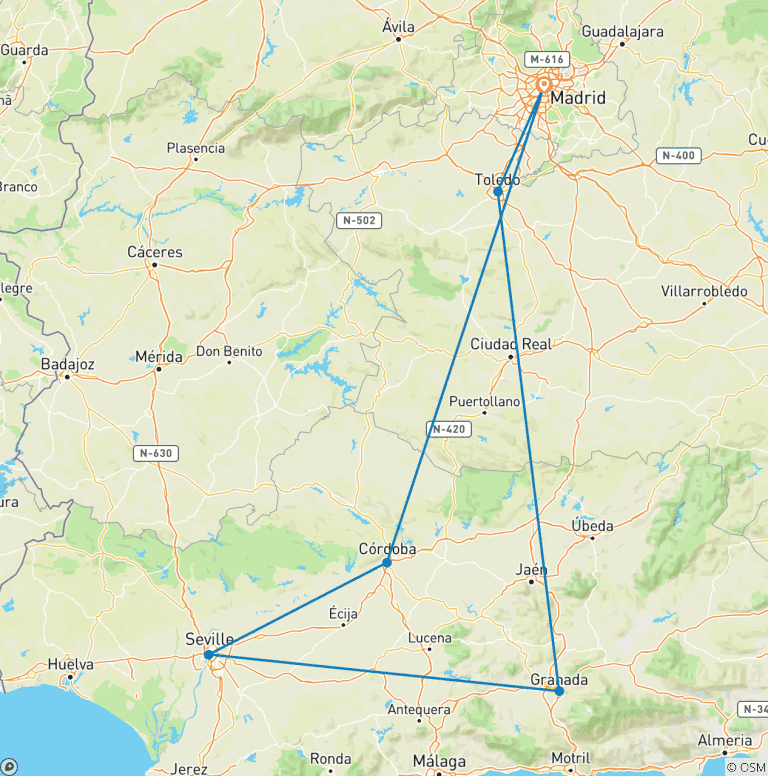 Map of Madrid, Andalucia y Toledo