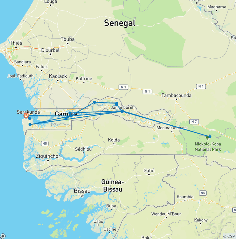 Map of Gambia Birding Safari 10 Days/9 Nights ( Comfort)