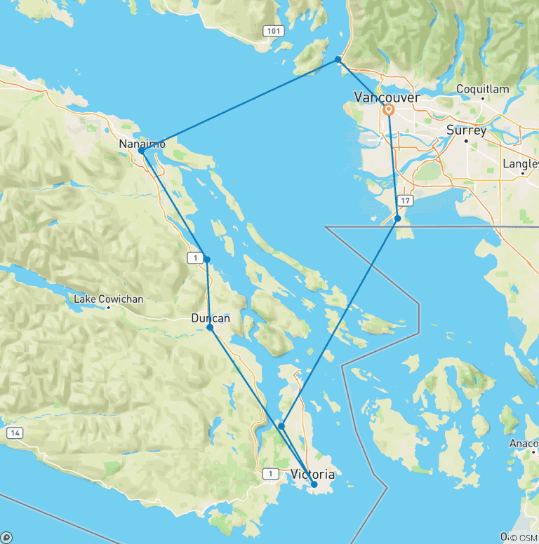 Map of 3 Days Vancouver-Victoria, Duncan, Chemainus, Nanaimo Private Tour