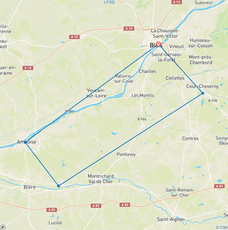 Map of Cycling the Chateaux of the Loire - Upgraded Short