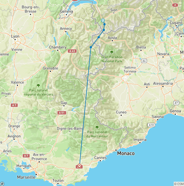 Map of Mont Blanc East Tour - 7 days