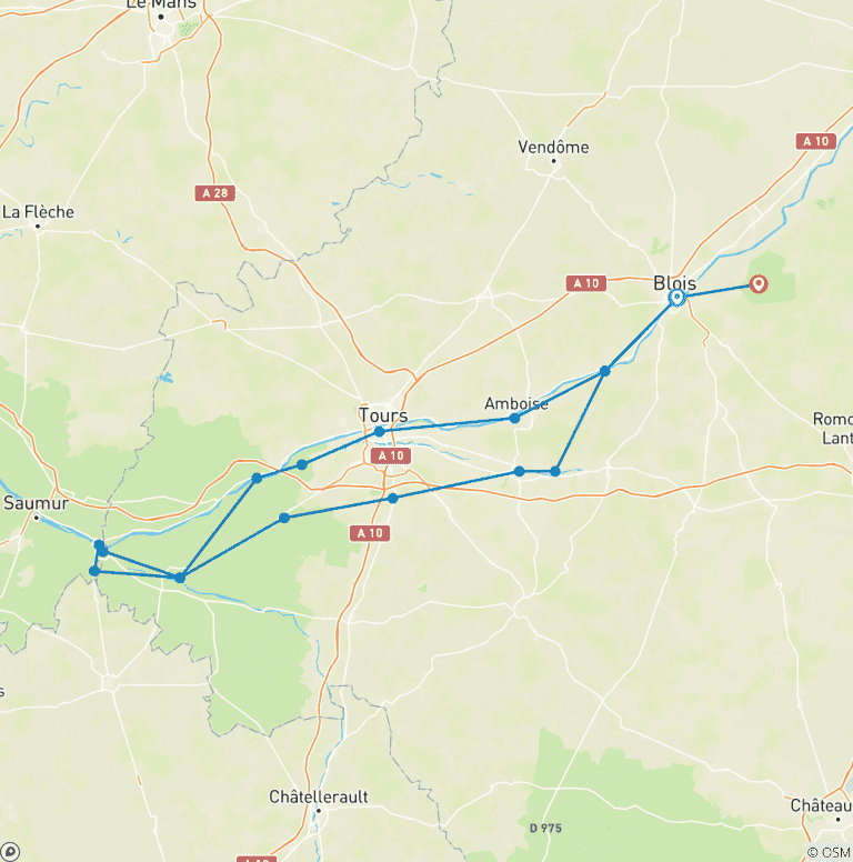 Map of France - Castles of the Loire - La Route Royale - 10 Days