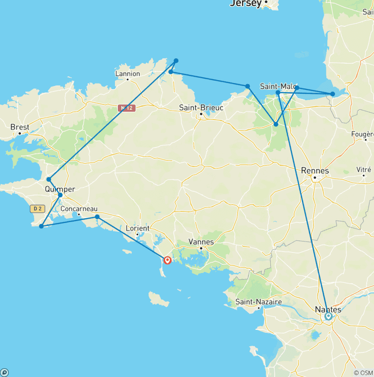 Map of Brittany - 9 days adventure tour