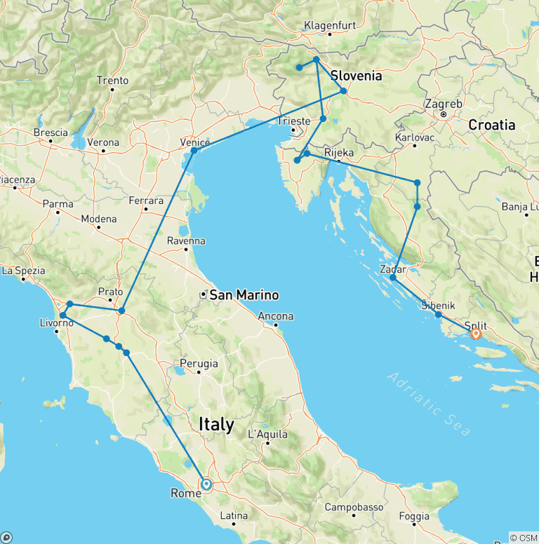 Map of Premium Rome to Split
