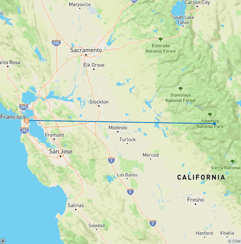 Map of Hiking in Yosemite National Park