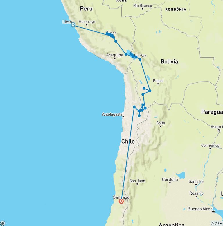 Map of CULTURAL AND NATURE ADVENTURE IN THE ANDES