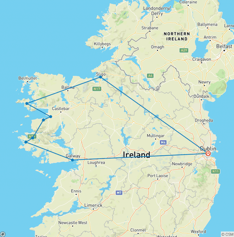 Map of West of Ireland Walking Tour | 7 Days