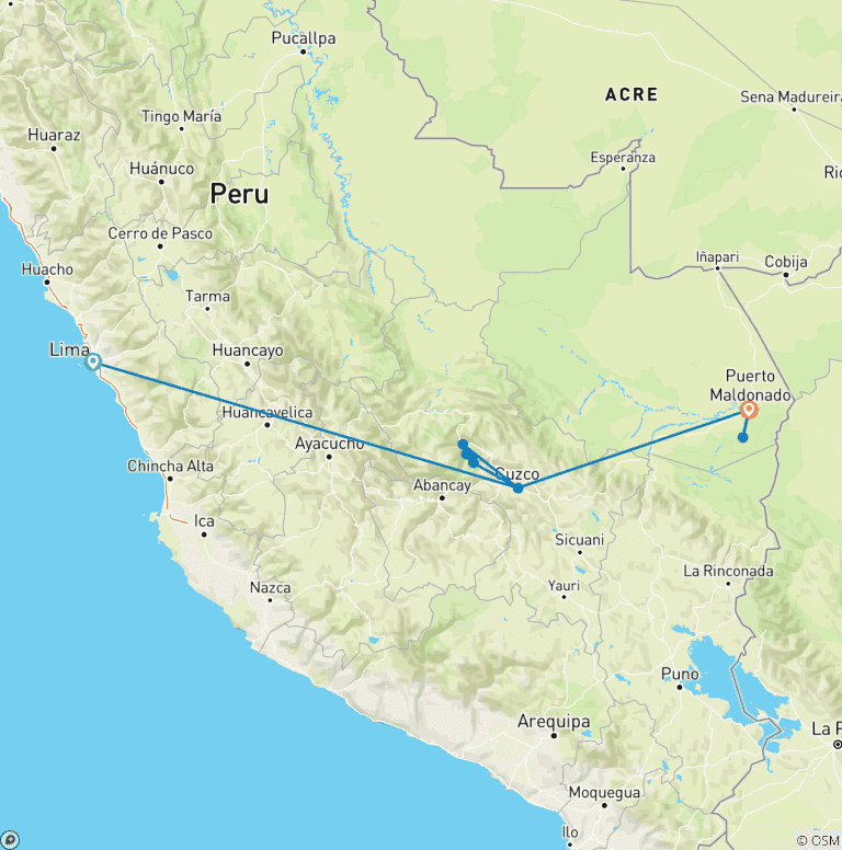 Map of Peru Amazing Jungle Package 10 Days
