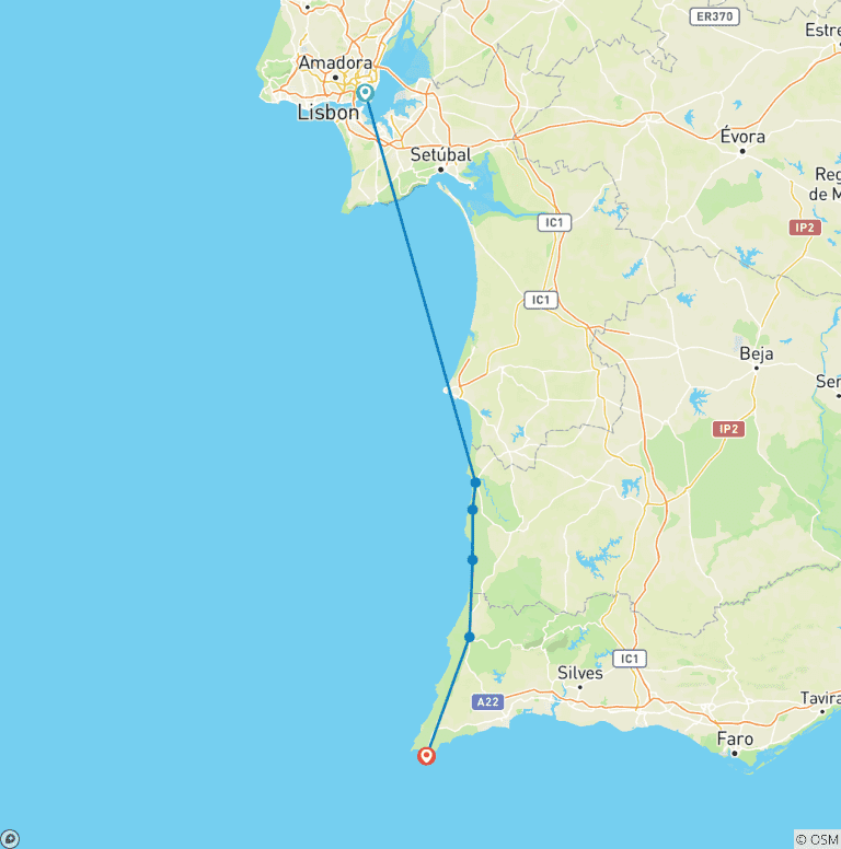 Map of Hike the Rota Vicentina in Portugal