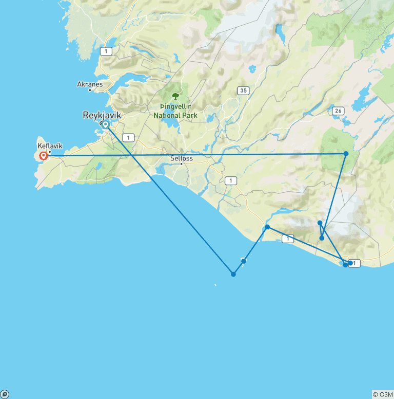Map of 3 Days Gems of South Iceland