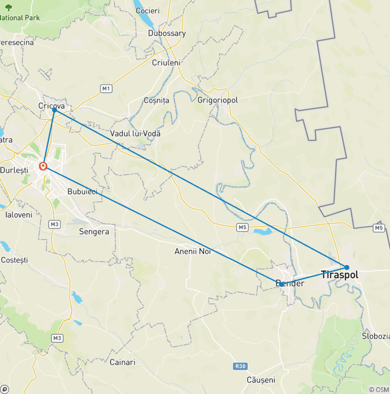 Map of 1-Day Journey into Transnistria & Cricova Wine Cellars – From Chișinău