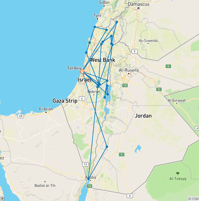 Map of Biblical Israel and Jordan 7 days (Single, 5 Star Hotel)