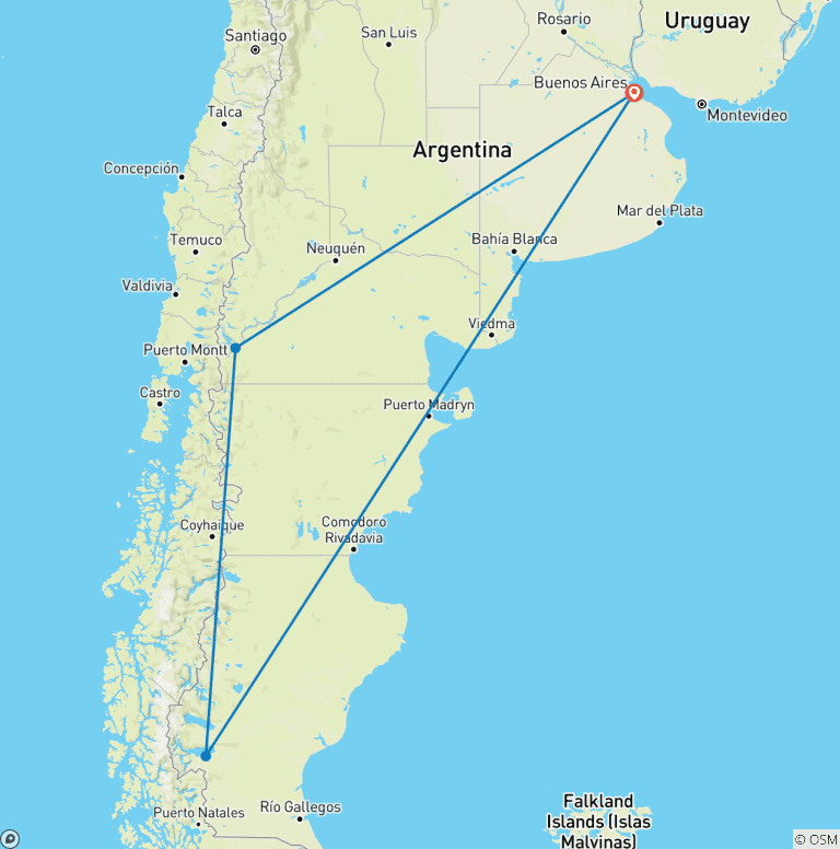 Map of Buenos Aires, Lakes and Glaciers