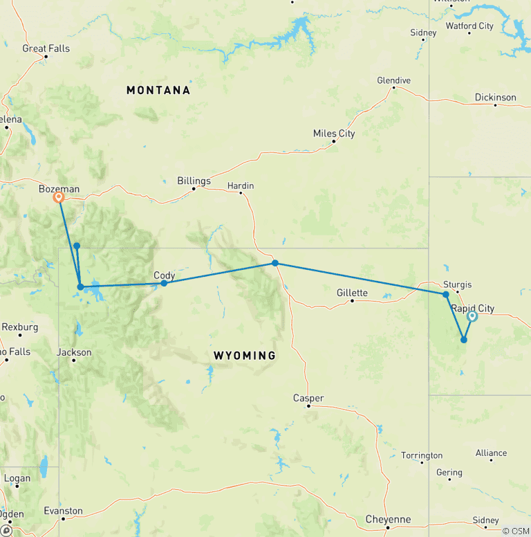 Map of South Dakota to Yellowstone Parks Explorer
