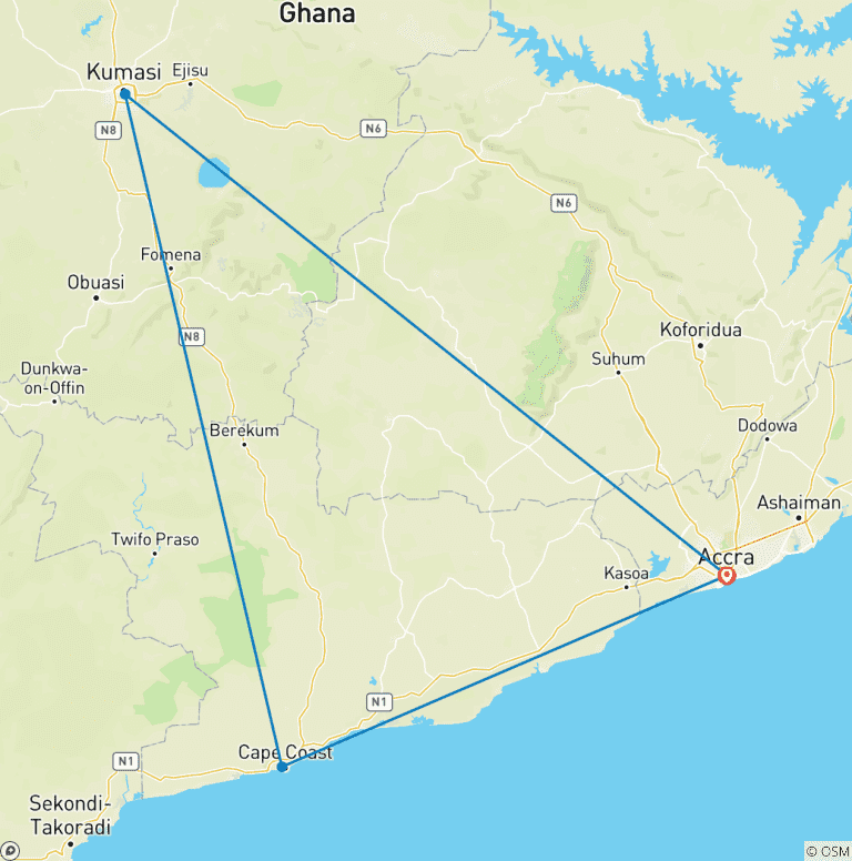 Map of Ghana Historical Tour – 7 Days