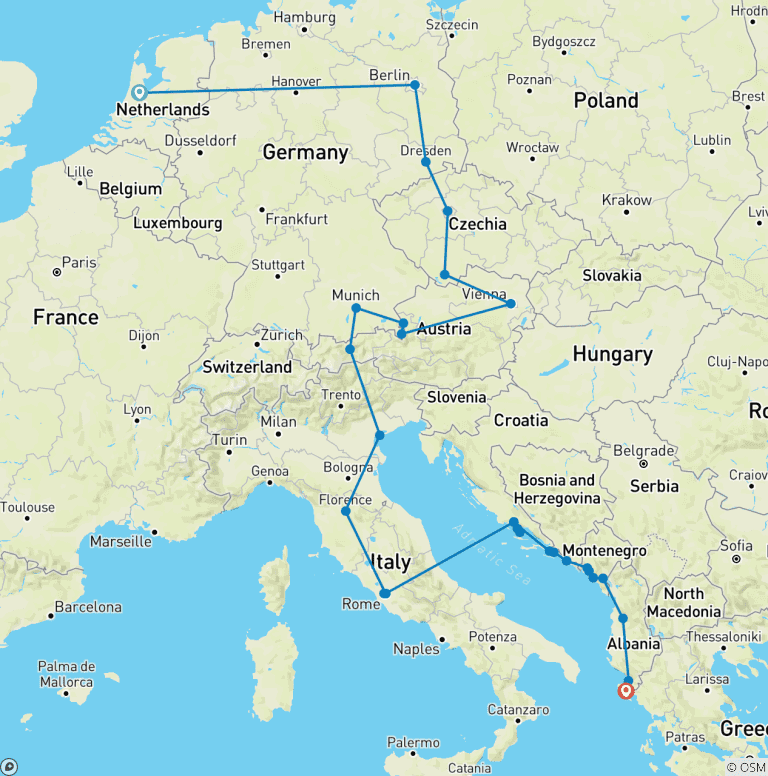 Map of One Month in Europe: Germany, Italy & Croatia