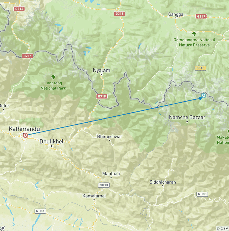 Map of Everest Base Camp Helicopter tour with Landing & Breakfast - 1 Days