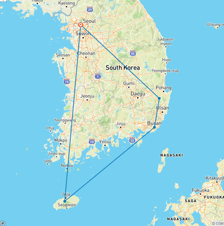 Map of 10-Day Premium South Korea Adventure: Culture, Cuisine, and Coastlines
