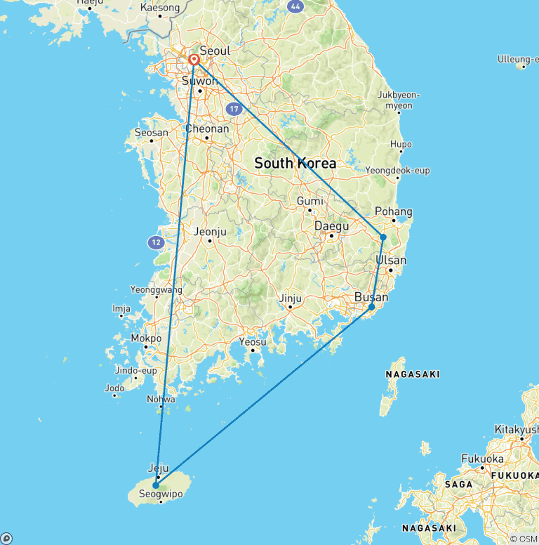Map of 10-Day Premium South Korea Adventure: Culture, Cuisine, and Coastlines