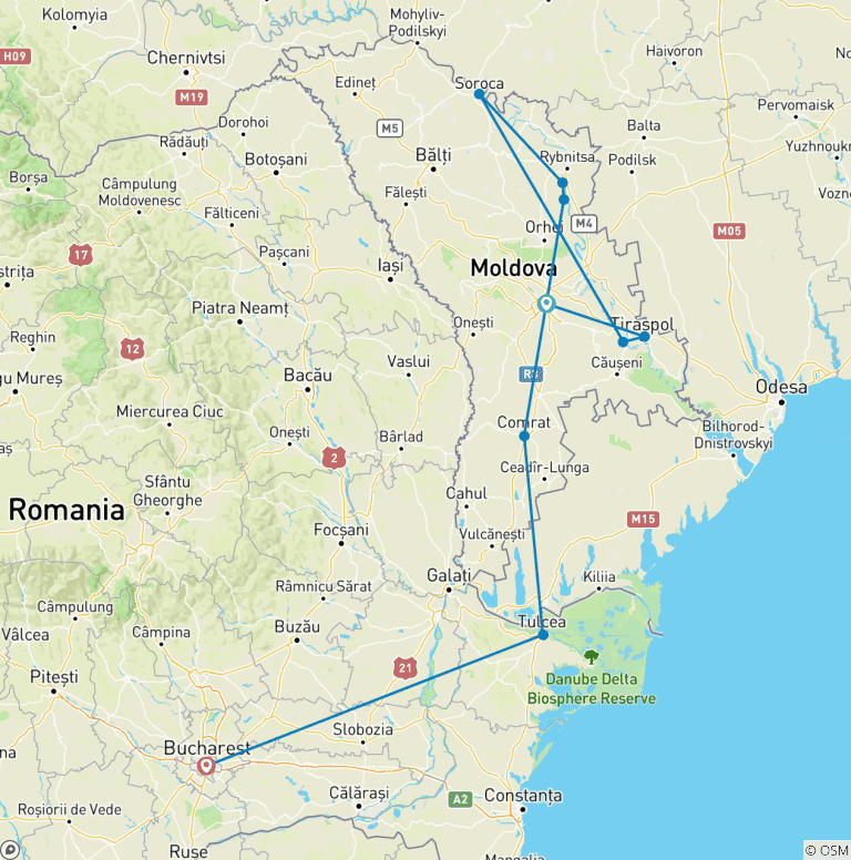 Map of Moldova & Romania: Highlights