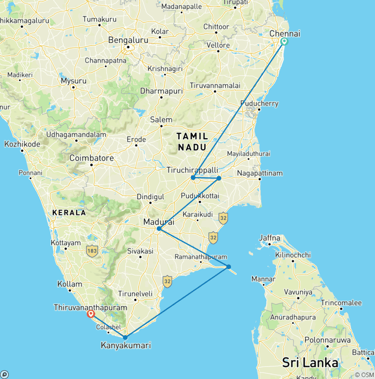 Map of Tamilnadu Temple Tour (A Budget Friendly Tour)