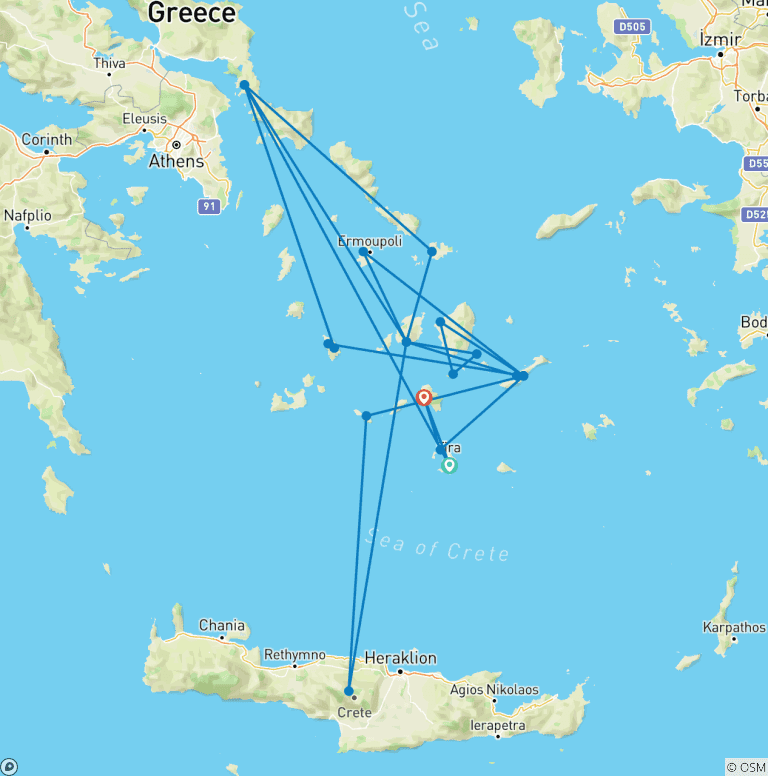 Map of Greece Sailing Adventure: Cyclades Islands