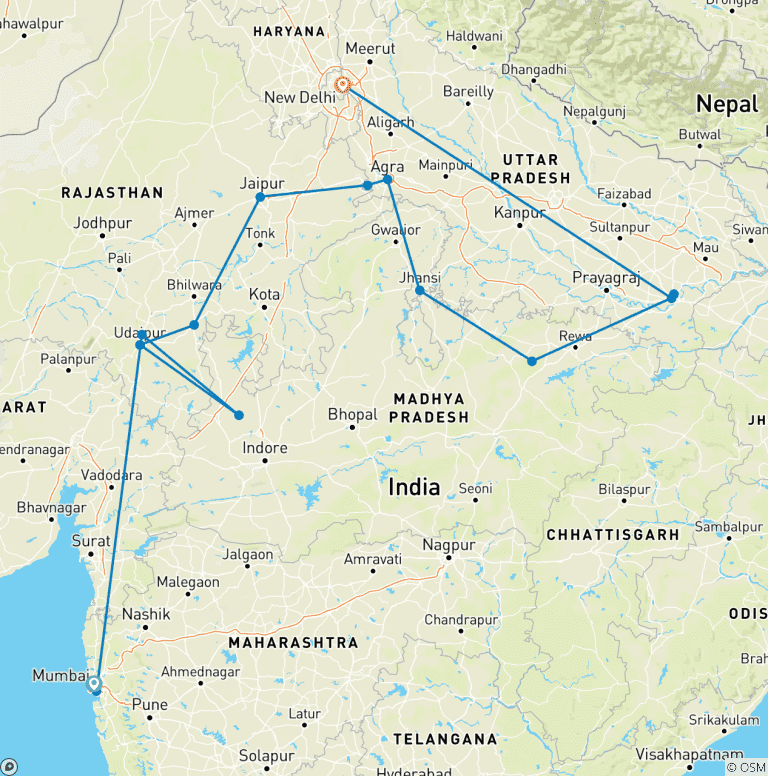 Map of India and Taj Mahal Tour