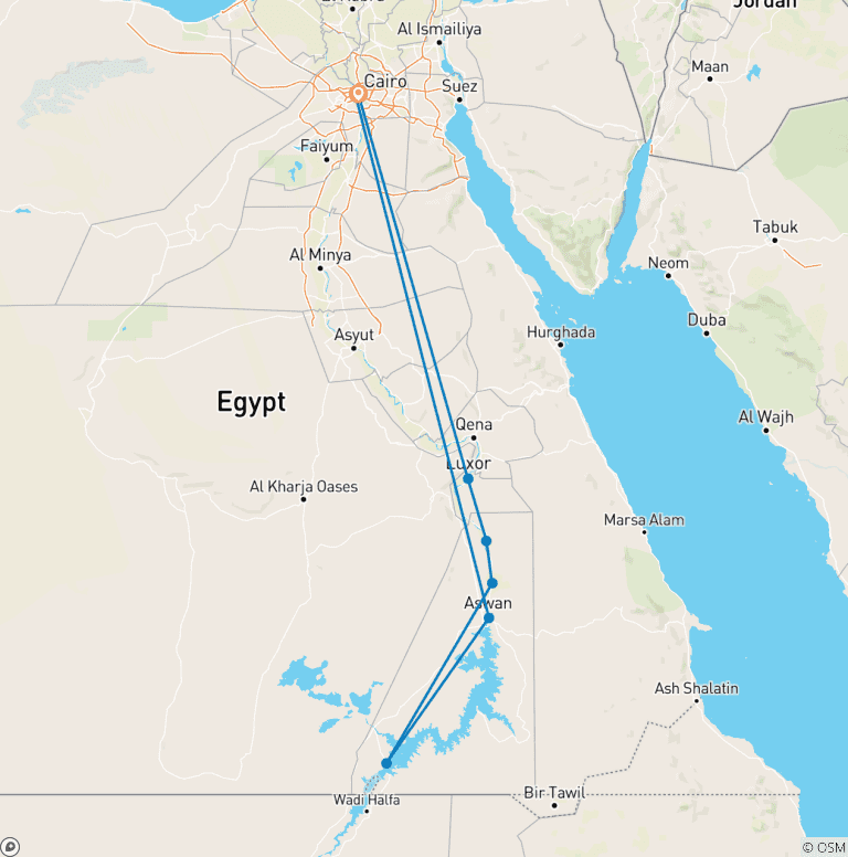 Map of Cairo & Nile Cruise Tours - Included Internal Flights