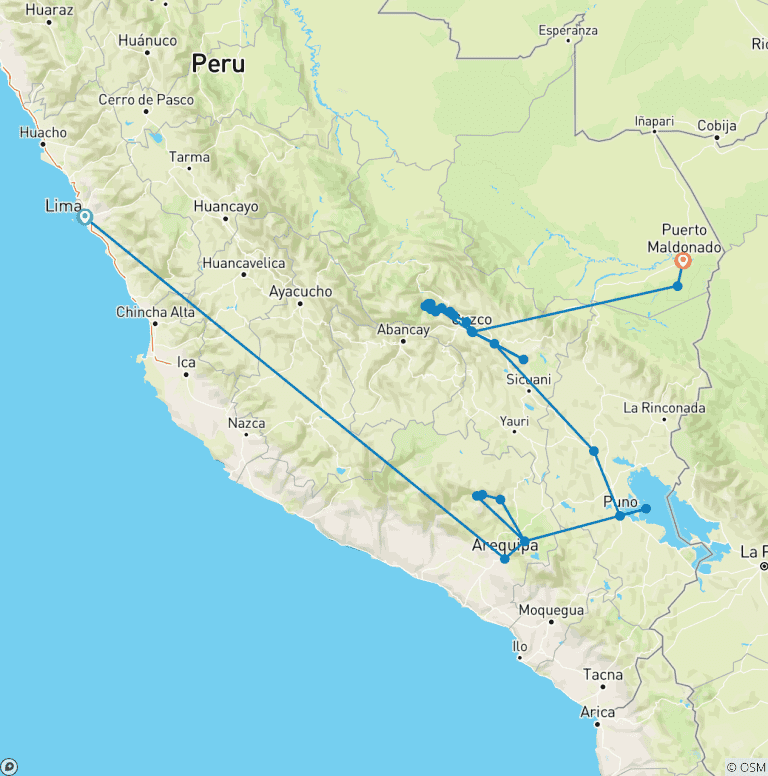 Map of Crossing the Andes and the Amazon