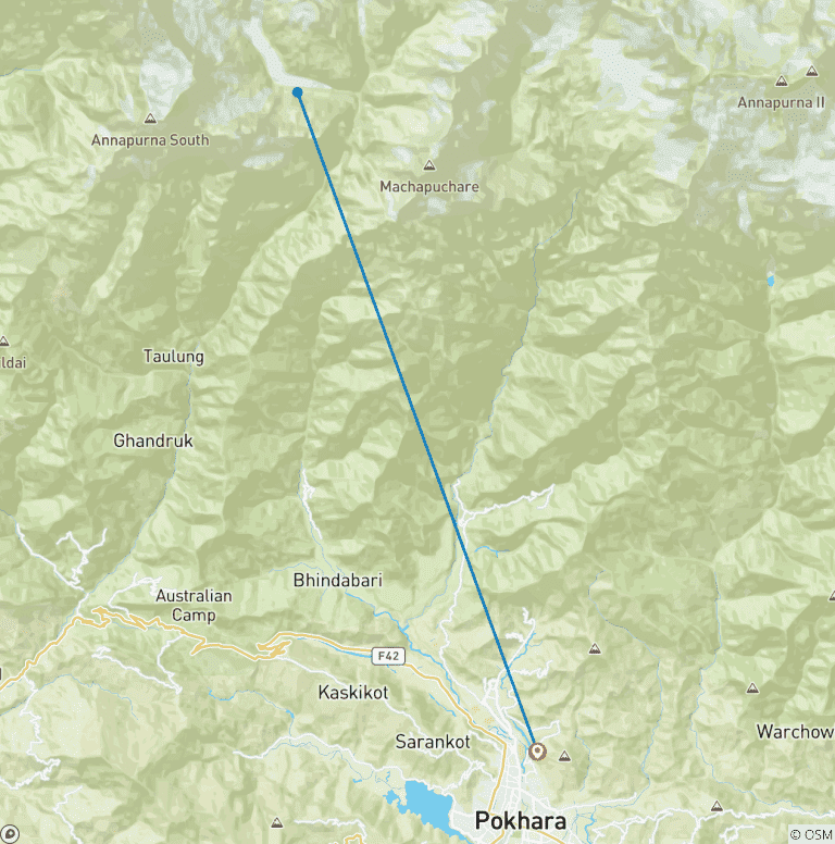 Map of Annapurna Base Camp Helicopter Tour from Pokhara