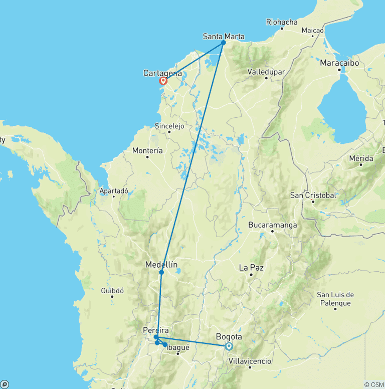 Map of Customized Colombia 2-Week Family Trip, Daily Start & Private Guide