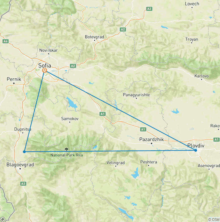 Map of Escape to Sofia 3 Days, Private Tour